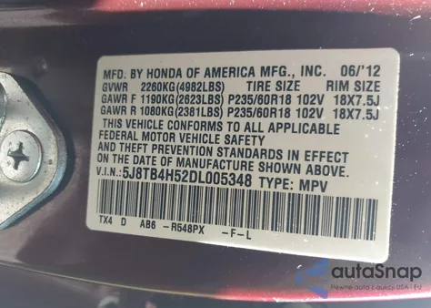 2013 Acura Rdx from USA, damaged, VIN 5J8TB4H52DL005348